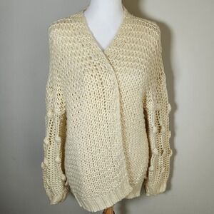 Pink Lily Cardigan Womens Small Oversize Chunky Knit Fisherman Open‎ Front Ivory